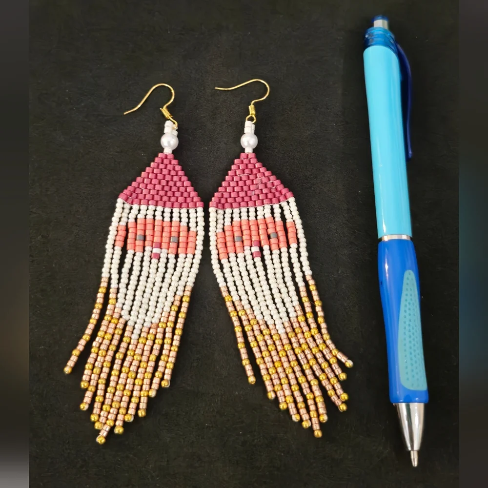 women's earrings made of Czech beads Santa Claus Christmas gift - Picture 3 of 5